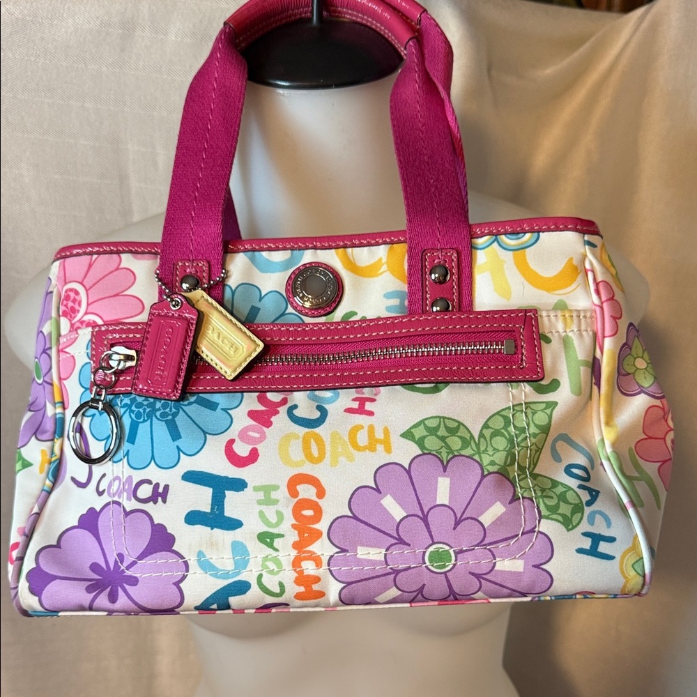 Coach Pink and Multicolor Floral Shoulder Bag